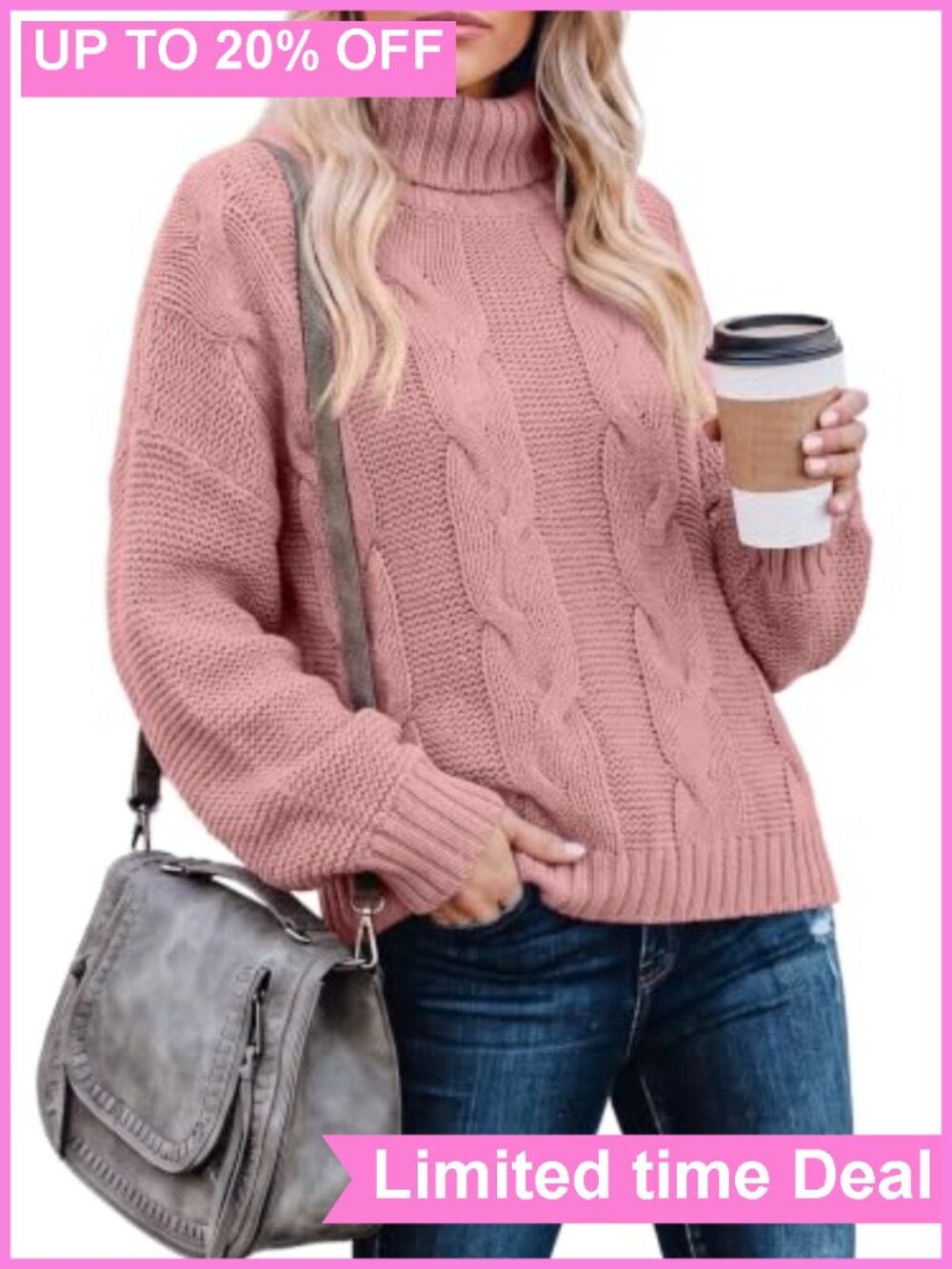 Dokotoo Womens Chunky Cable Knit Turtleneck Pullover Sweater